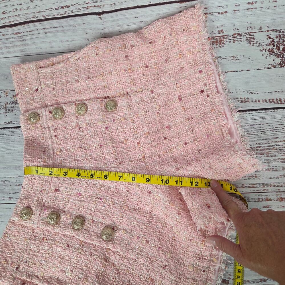 Generation Love Lizzy Tweed Light Pink Shorts L High Rise Fringe Hem Kawaii Twee - Picture 13 of 15